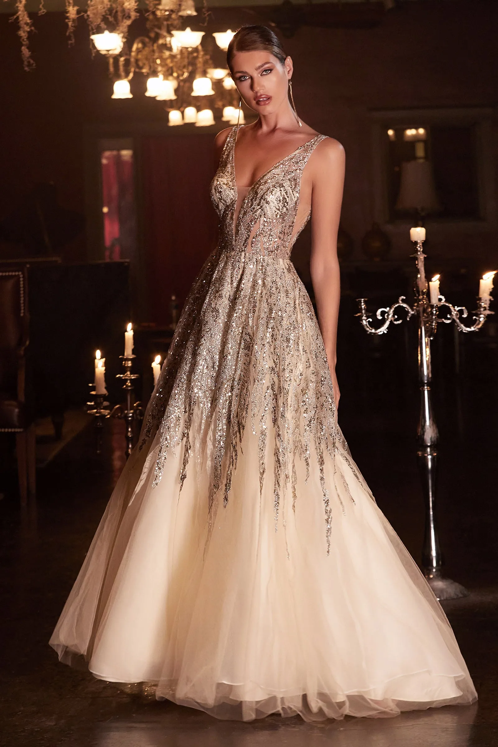 Stellar | Beaded Shimmer Ball Gown | LaDivine C135